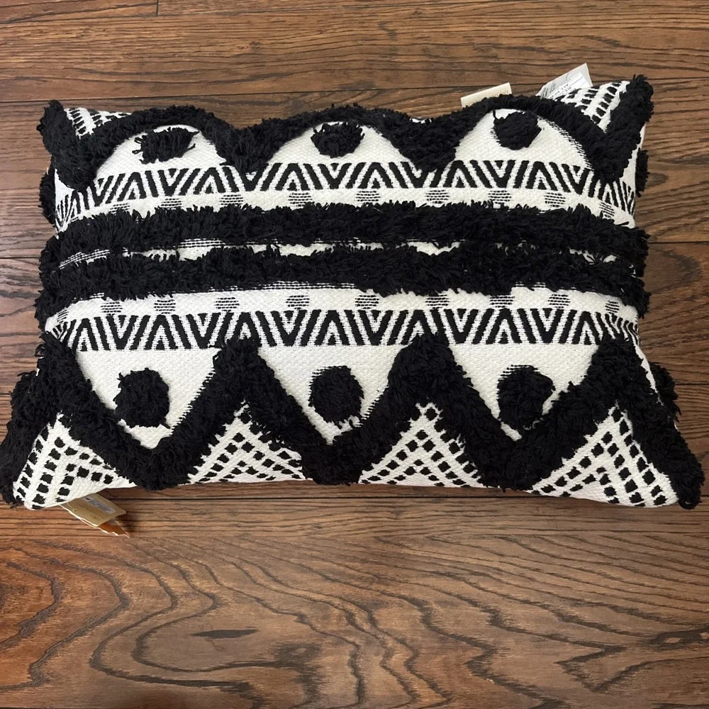 Distant Lands Black And White 3d Pillow Zig Zag Dots Lumbar Pillow 20